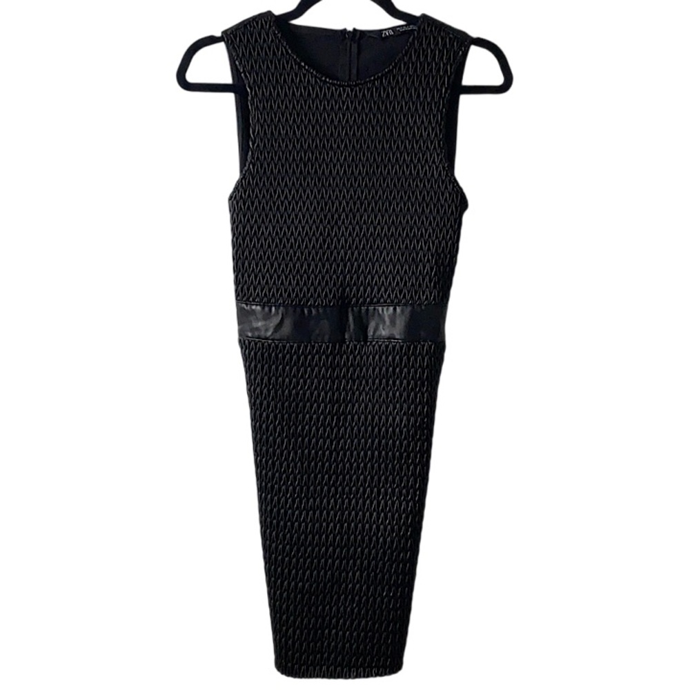 Zara black faux leather textured dress size medium